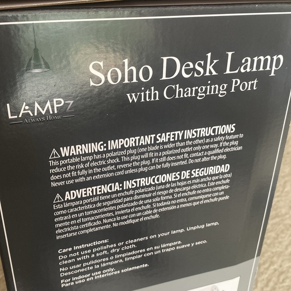 LAMPz® 15.5in Desk Lamp with Adjustable Shade & USB-C Charging Port, New in Box - Picture 8 of 8